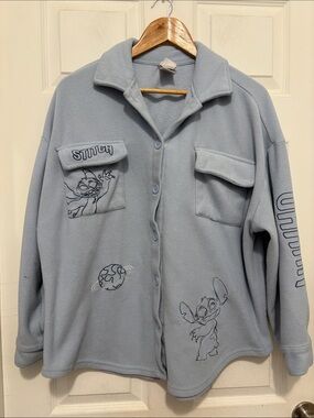 Women’s Light Blue Disney Stitch Fleece Jacket Button-Up